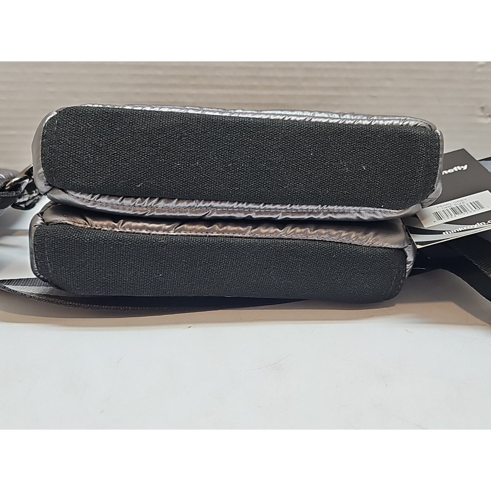Think Royln Nylon Quilted Striped Adjustable Strap Small Shoulder Handbag Gray - Picture 7 of 8